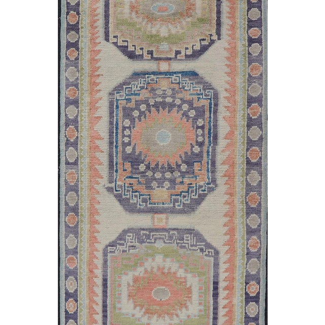 Blue Turkish Hand Knotted Oushak Runner With Medallion Design With Multicolor 2'11 X 9'8 For Sale - Image 8 of 11