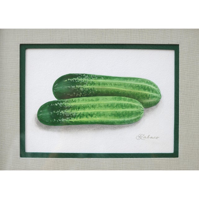 Vintage Small Watercolor Cucumbers Onions Still Life Paintings - a Pair For Sale In San Francisco - Image 6 of 7