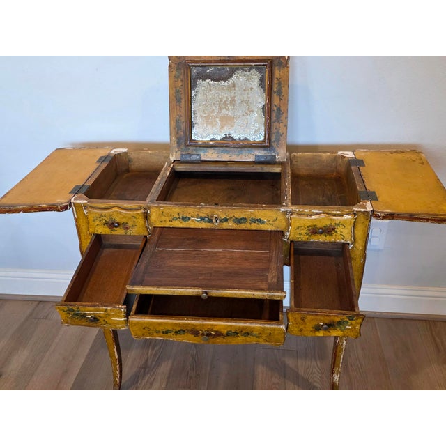 18th C. Italian Chinoiserie Venetian Louis XV Period Antique Polychrome Painted Dressing Table Console For Sale - Image 9 of 18