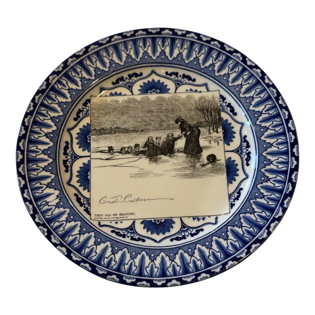 Early 1900s Royal Doulton Gibson Girls Dinner Plate" They All Go Skating" For Sale