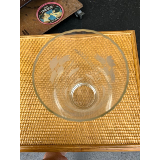 Vintage Depression Glass With Etched Flowers Vase For Sale - Image 4 of 5