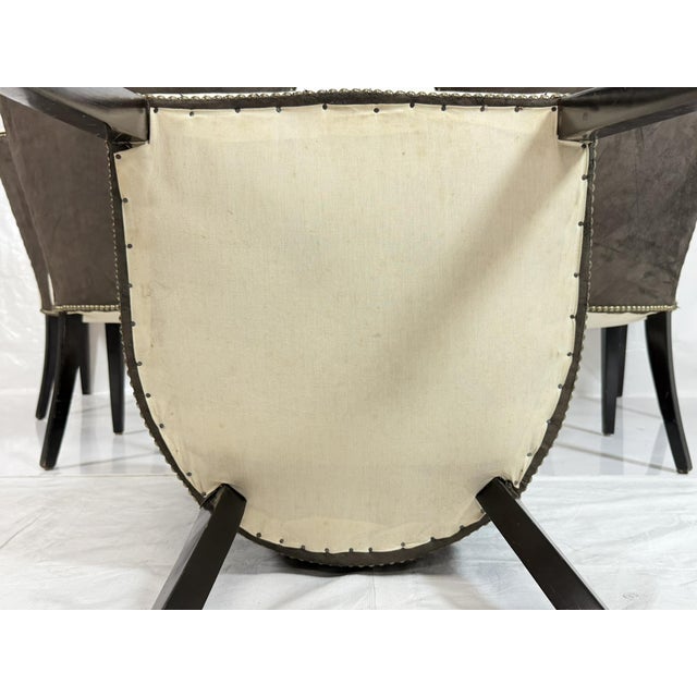 Set of 6 Mid-Century Tuxedo Dining Chairs, Ebonized Wood, Brass Nailheads For Sale - Image 17 of 18