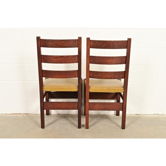 Wood Gustav Stickley Antique Mission Oak Arts & Crafts Ladder Back Dining Chairs, Set of Four For Sale - Image 7 of 9