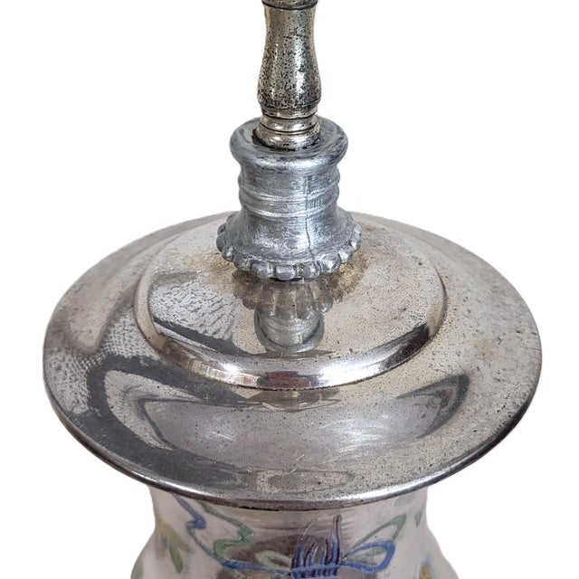 Antique Asian Reverse Painted Mercury Glass Vase as Lamp For Sale - Image 9 of 13