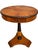 Exquisite petite Biedermeier table with drawer. Sunburst pattern inlay on the oval top. Black, ebonized pedestal with gold...