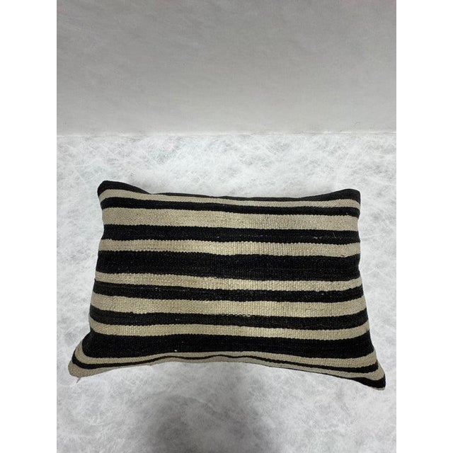 Contemporary Turkish Hemp Pillow Cushion Natural Beige Black Pillow Cushion Cover 16" x 24" For Sale - Image 3 of 4