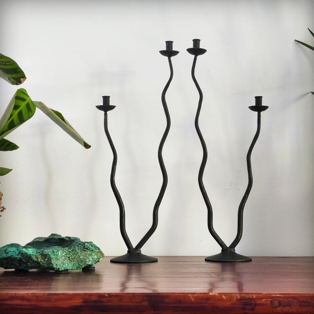 Metal Postmodern Brutalist Wrought Iron Candlesticks by Hysteria Design, France, 1980s, Set of 2 For Sale - Image 7 of 18