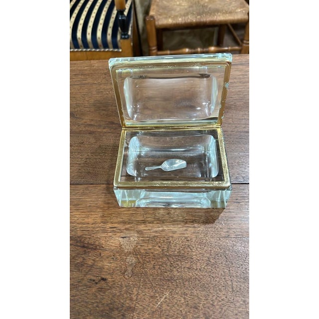 Traditional Heavy Crystal Covered Salt Box With Scoop For Sale - Image 3 of 4