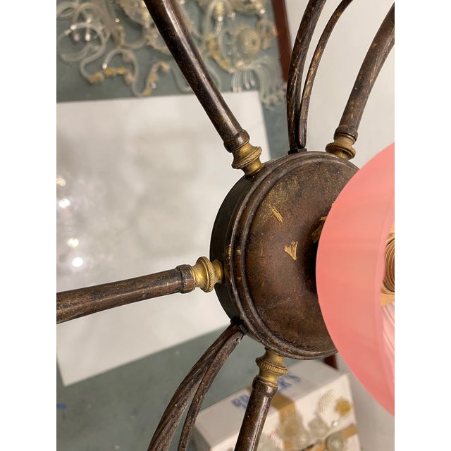 Glass Pink Liberty Style Chandelier, 1960s For Sale - Image 7 of 12