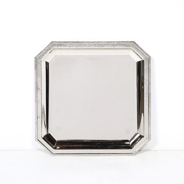 Set of Three Reed and Barton Silver Plate Trays With Hand-Hammered Detailing For Sale - Image 11 of 18