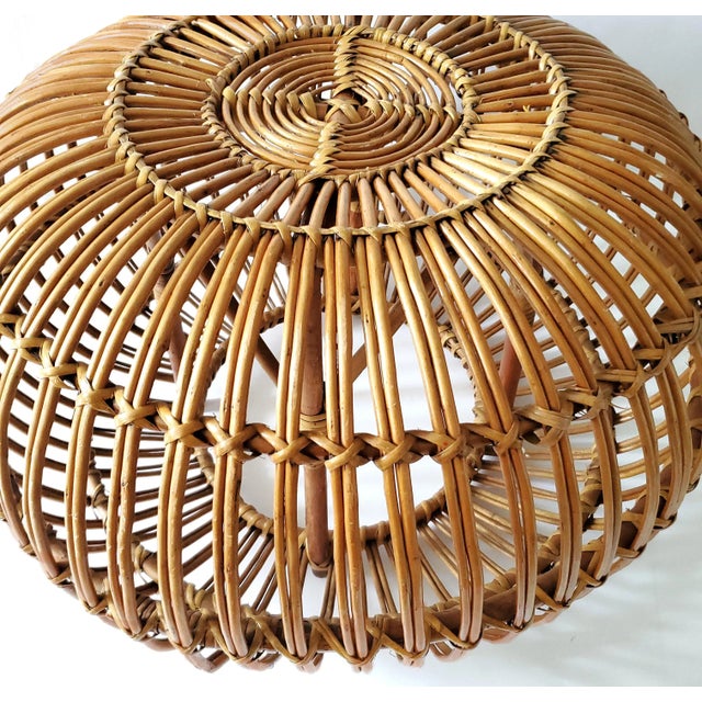 Wood Ottoman Footstool Italy by Franco Albini Wicker Pencil Reed Pouf 1960s For Sale - Image 7 of 12