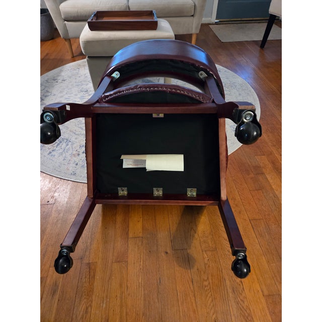 Modern Burgundy Leathersoft Office Chair With Nail Accent on Casters for Mobility For Sale - Image 3 of 6