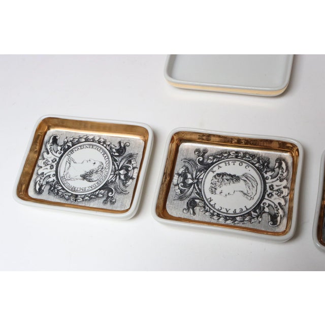 Ceramic Set of Six Fornasetti Gilt Porcelain Profili Romani Roman Emperor Vide Poches For Sale - Image 7 of 18