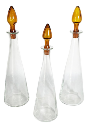 Vintage Art Glass Bottles with Orange-Brown Stoppers, France, 1970, Set of 3