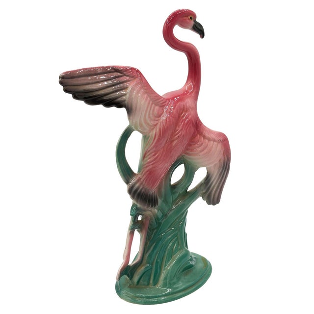 1950s Mid-Century 11" Tall Open Wing Pink Flamingo Ceramic Tabletop Statue, Pair For Sale In Los Angeles - Image 6 of 18