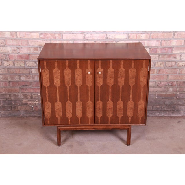 Romweber MidCentury Modern Walnut and Inlaid Burl Wood Bar