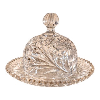 Vintage Imperial Glass Cosmos-Pattern Crystal Covered Butter Dish For Sale