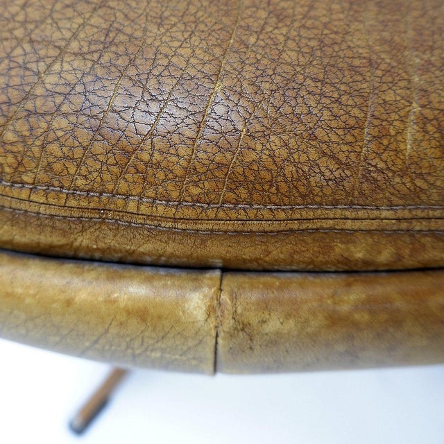 Swivel Ottoman in Brown Leather and Metal Base from de Sede, Switzerland, 1970s For Sale - Image 12 of 16