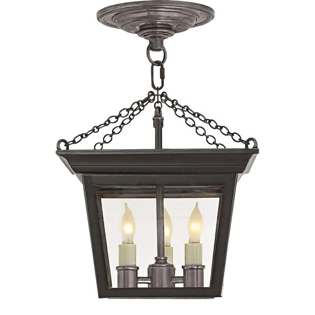 Chapman & Myers for Visual Comfort Signature Cornice Semi-Flush Lantern in Blackened Rust For Sale