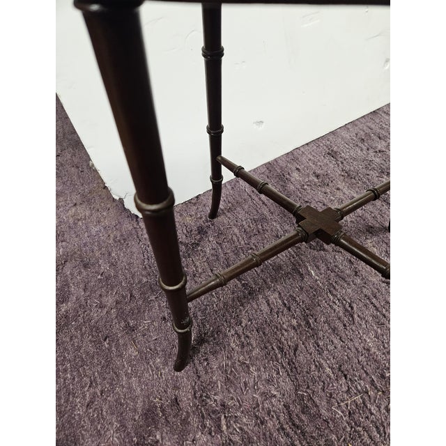 Chinese Export Blue and White Strainer Mounted on a Custom Made Bamboo Turned Walnut Base to Make a Drinks Table For Sale - Image 4 of 5