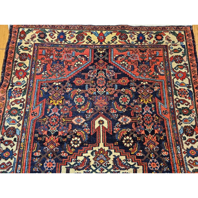 Textile Vintage Persian Bakhtiari Area Rug, Handwoven Floral Pattern, Navy & Ivory, 5’ X 7’ For Sale - Image 7 of 12