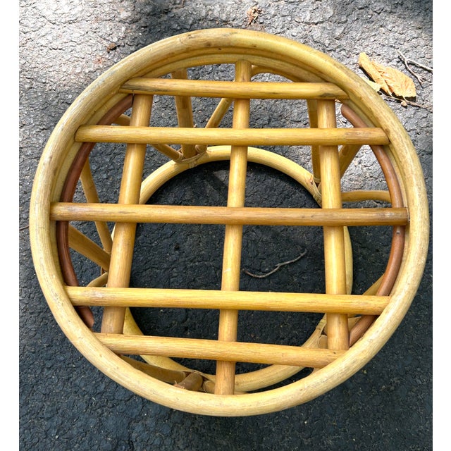 Vintage Rattan Ottoman With Custom Cushion For Sale In Indianapolis - Image 6 of 6