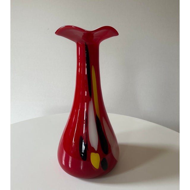 Tall heavy art-glass vase designed by Fulvio Bianconi, Murano Italy 1960s. Hand blown glass vase in amazing design,...