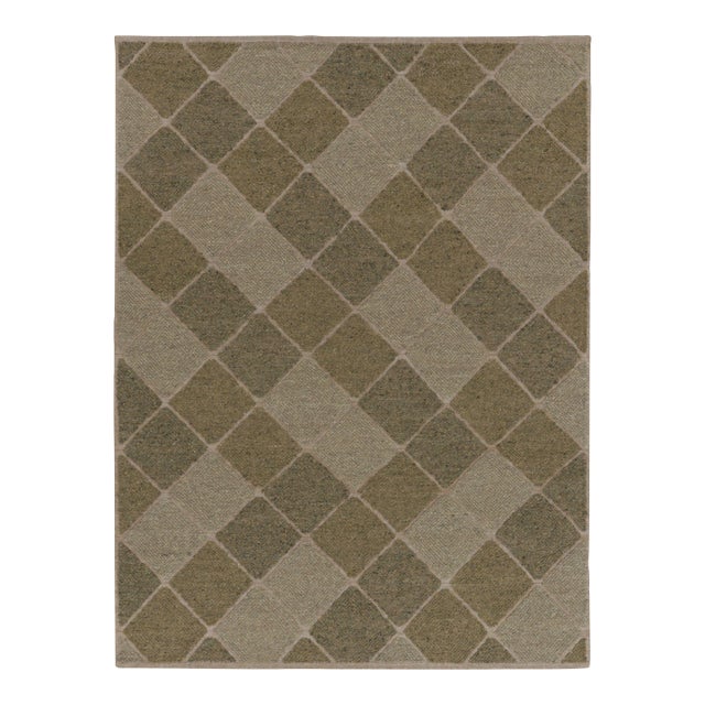 Rug & Kilim’s Scandinavian-Inspired Rug, Olive & Sage Green Geometric Diamonds For Sale