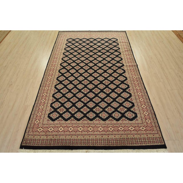 Tribal Bokhara Jaldar Rug 6′ X 9’3” Black Wool Tribal Hand-Knotted Oriental Carpet For Sale - Image 3 of 13