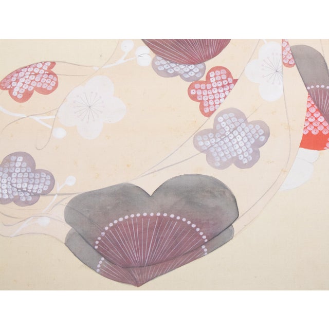 "Beautiful Woman" by Gyokukajo, Japanese Silk Scroll Painting in Original Wooden Case For Sale - Image 13 of 18