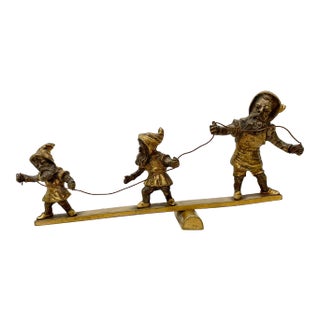 Early 20th C. Gilded Bronze Sculpture of Three Balancing Dwarf's For Sale