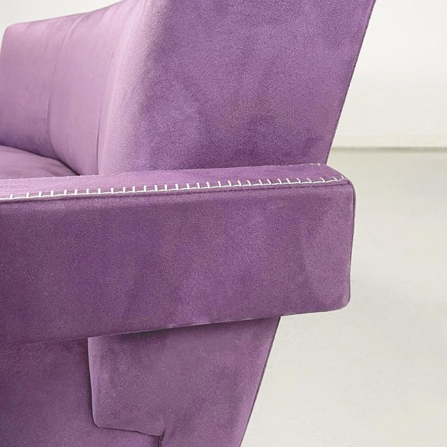 Purple Modern Italian Velvet Model Utrecht Sofa attributed to Gerrit Thomas Rietveld for Cassina, 1990s For Sale - Image 8 of 14