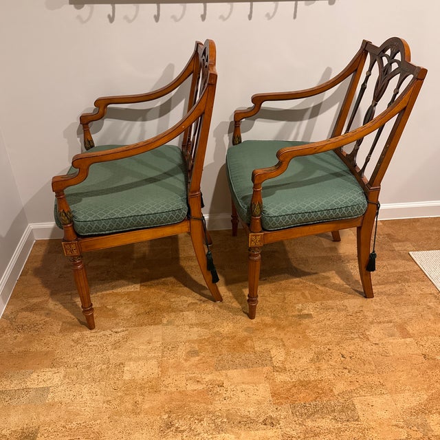 Hepplewhite Pair - Adams Style Painted Satinwood Armchairs For Sale - Image 3 of 10