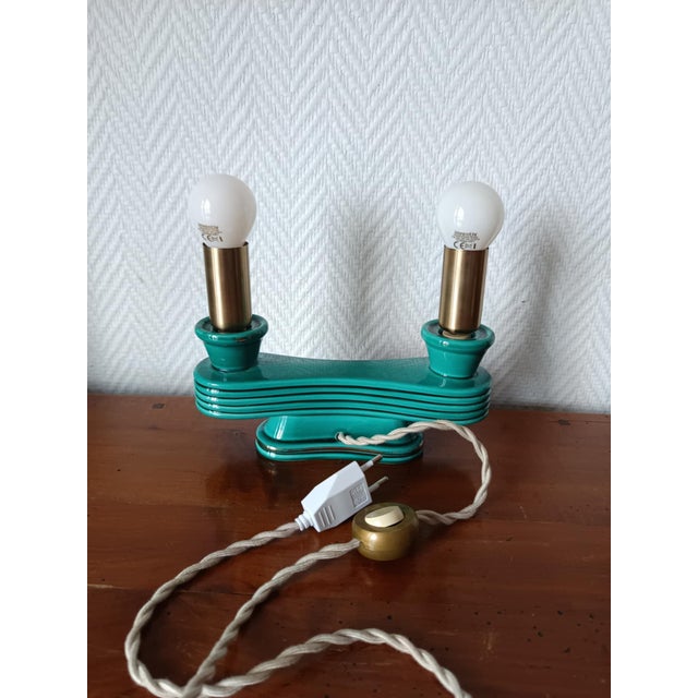 Art Deco Ceramic Candlestick Lamps, 1950s, Set of 2 For Sale - Image 9 of 10