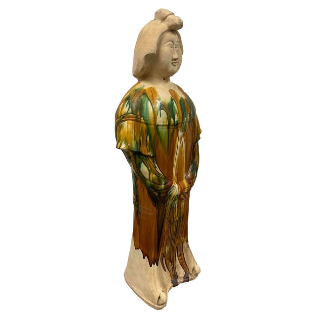 Mid Century Large Chinese Sancai Glazed Pottery Figure - Tang Court Lady For Sale - Image 4 of 12