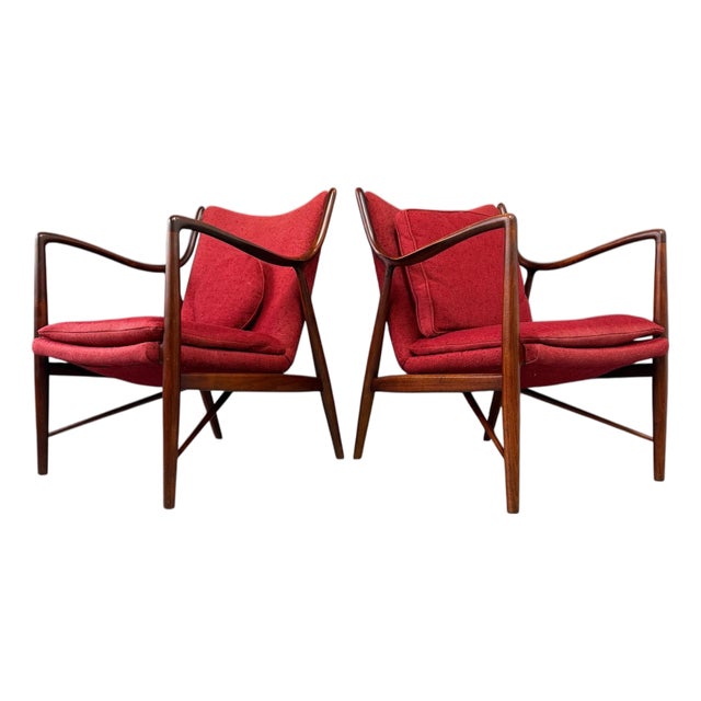 Pair of Finn Juhl Nv #45 Chairs in Walnut by Baker Circa 1955 Mid Century For Sale