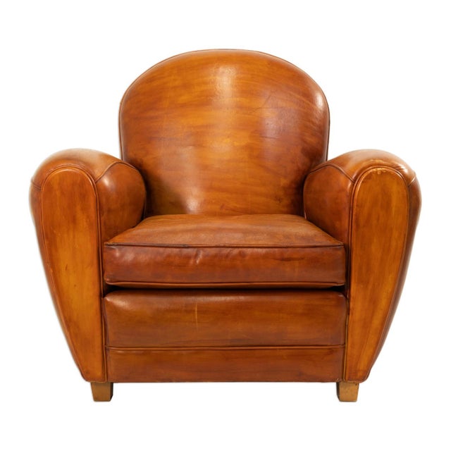 Traditional Pair of Artisan-Made Cognac Leather Armchairs For Sale - Image 3 of 8