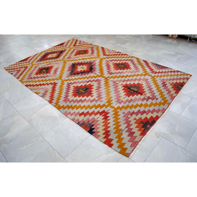 Turkish Hand Made Barak Kilim Area Rug Diamond Design - 5′10″ × 9′6″ For Sale - Image 13 of 14
