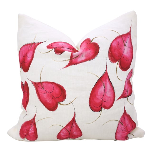 Fabdivine Pure White Linen Handmade Block Print Leaf Design Throw Pillow Covers 16x16inches- Vani For Sale