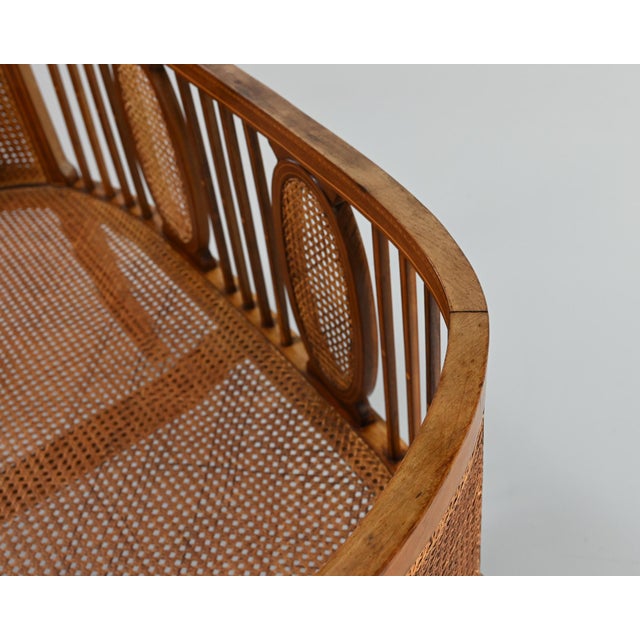 Vintage Caned Slant Bench, 1950s For Sale - Image 10 of 18