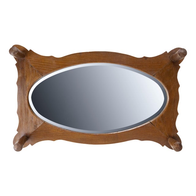 Vintage French Coat Rack with Oval Beveled Mirror, 1920s For Sale