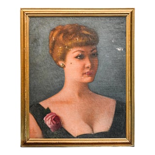 Beautiful Classic Portrait of Elegant Woman Antique Framed Oil Painting For Sale