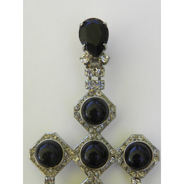 1940s Onyx Diamente Sterling Chandelier Earrings - 2 Pieces For Sale - Image 4 of 5