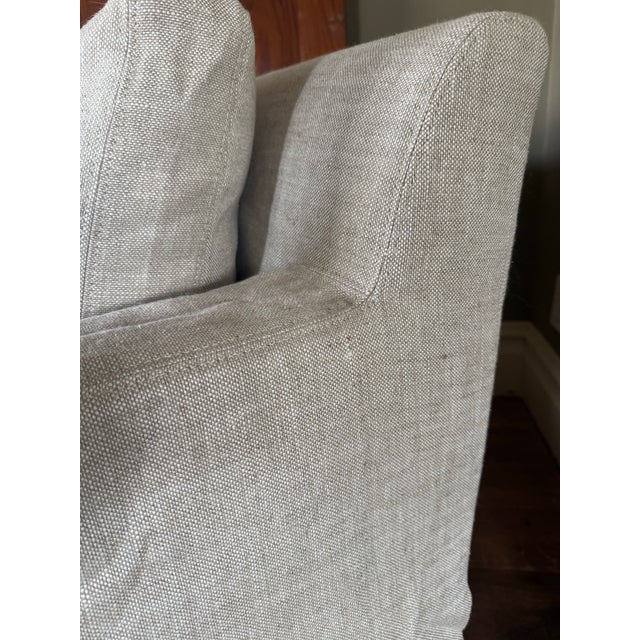 Traditional Restoration Hardware Belgian Linen Slipcovered Lounge Chair For Sale - Image 3 of 5