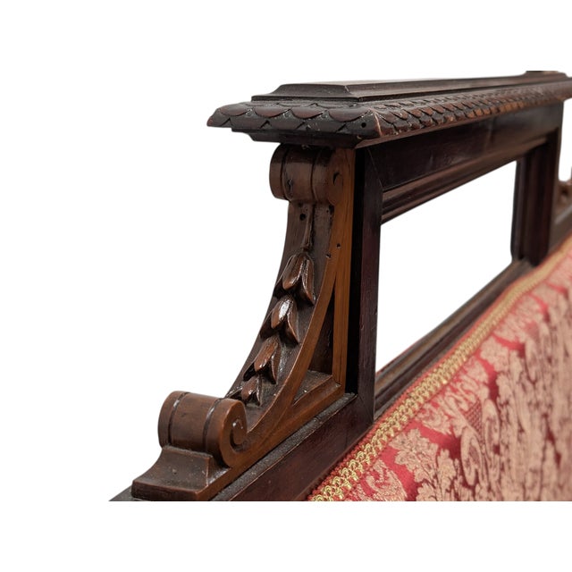 19th Century Wooden Sofa with Lion-Head Armrests and Red Fabric For Sale - Image 5 of 11