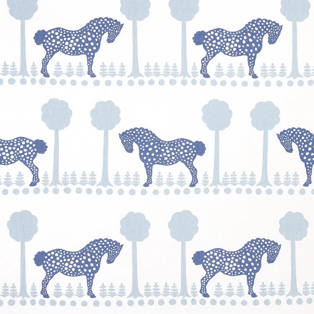 Schumacher Polka Dot Pony Fabric in Blue For Sale