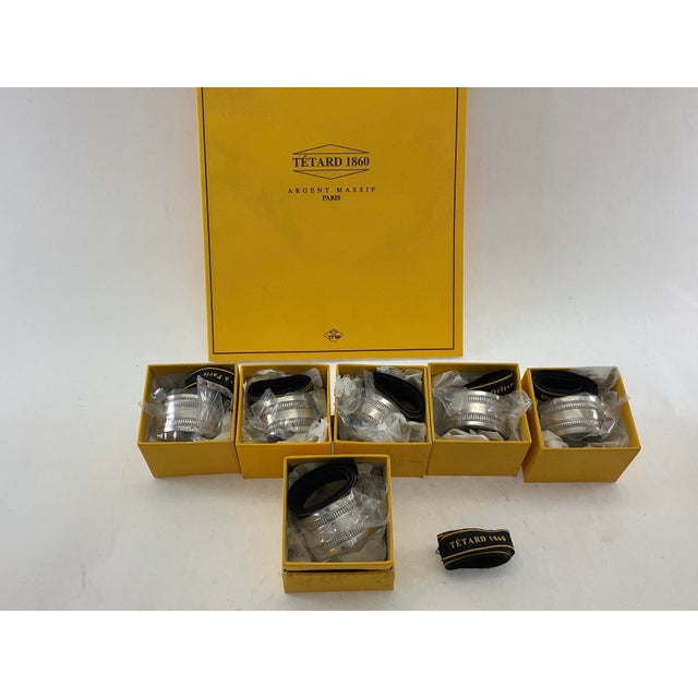 Mid-Century Modern New 1990s Set of 6 Refined Sterling Silver Round Napkin Rings, Gadroon. For Sale - Image 3 of 18