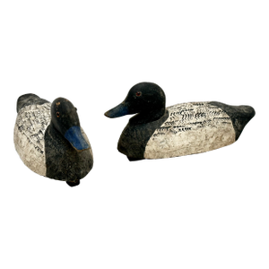 Nice Original Pair of Antique American Primitive Hand Carved & Painted Wood Duck Hunters Working Decoys Circa 1920s