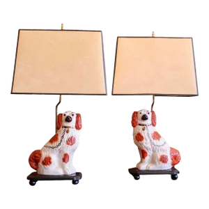 Pair of Staffordshire King Charles Spaniel Lamps