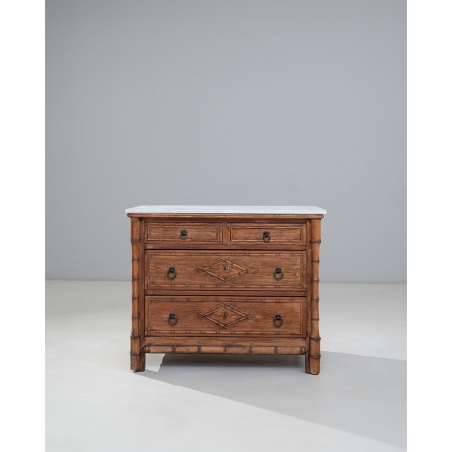 French Provincial 1900s French Faux Bamboo Chest of Drawers With Marble Top For Sale - Image 3 of 18